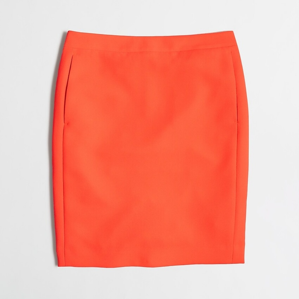 J Crew Crepe Pencil Skirt in Neon Orange Sz 2 EUC